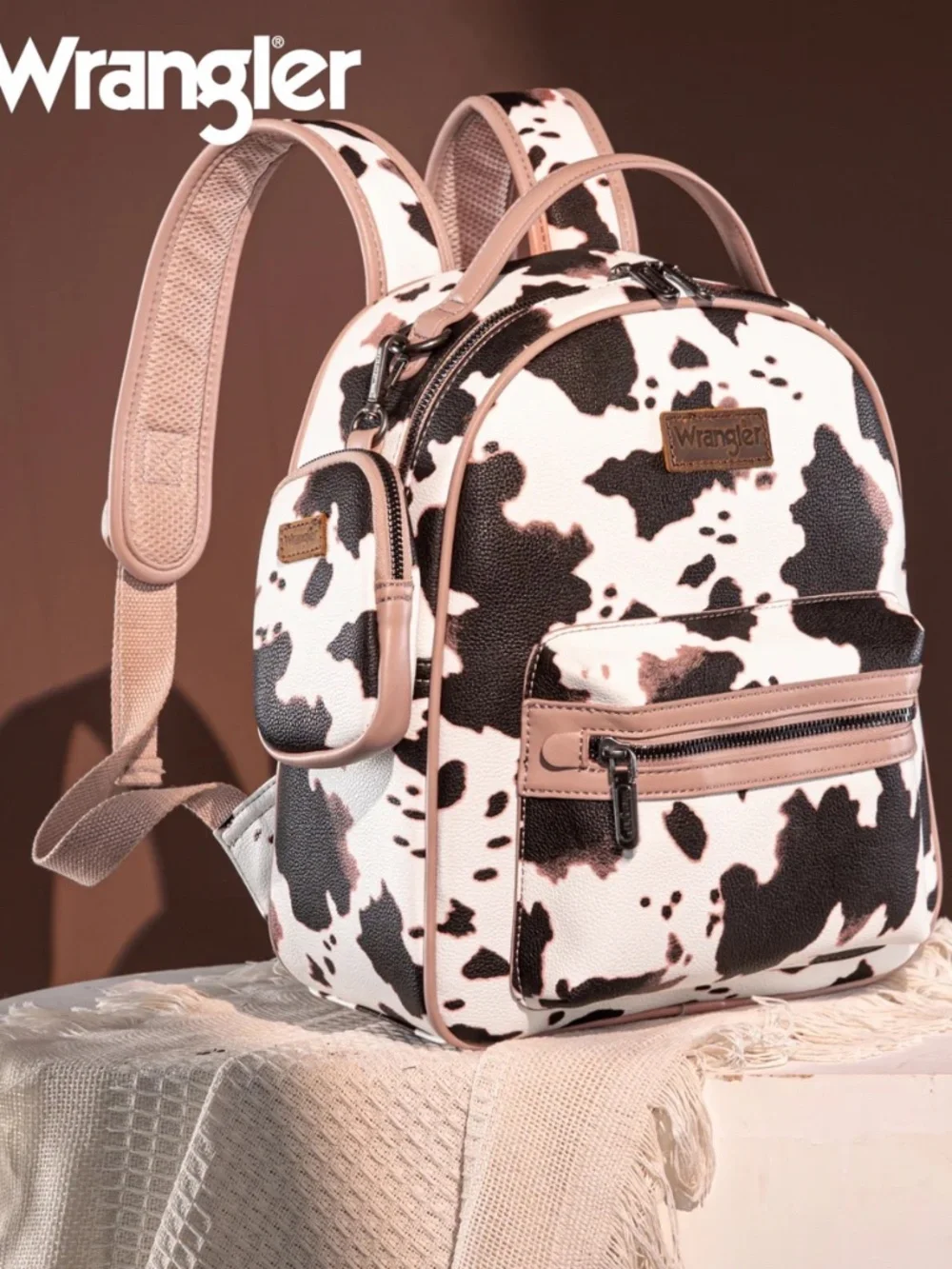 Wrangler Cow Print Backpack With Coin Pouch - Pink